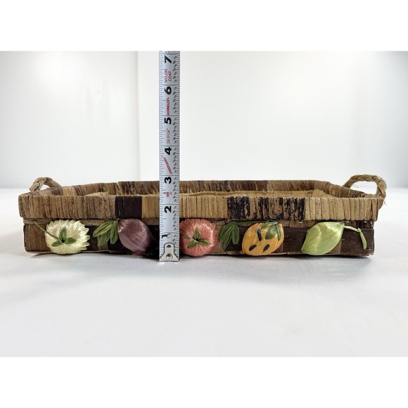 Vintage 70s 3D Veggie Fruit Raffia Casserole Carrier Basket 13" Cottage Boho - Picture 9 of 12